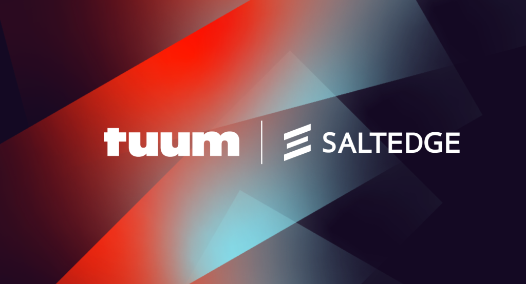 Tuum & Saltedge logos on Tuum coloured background