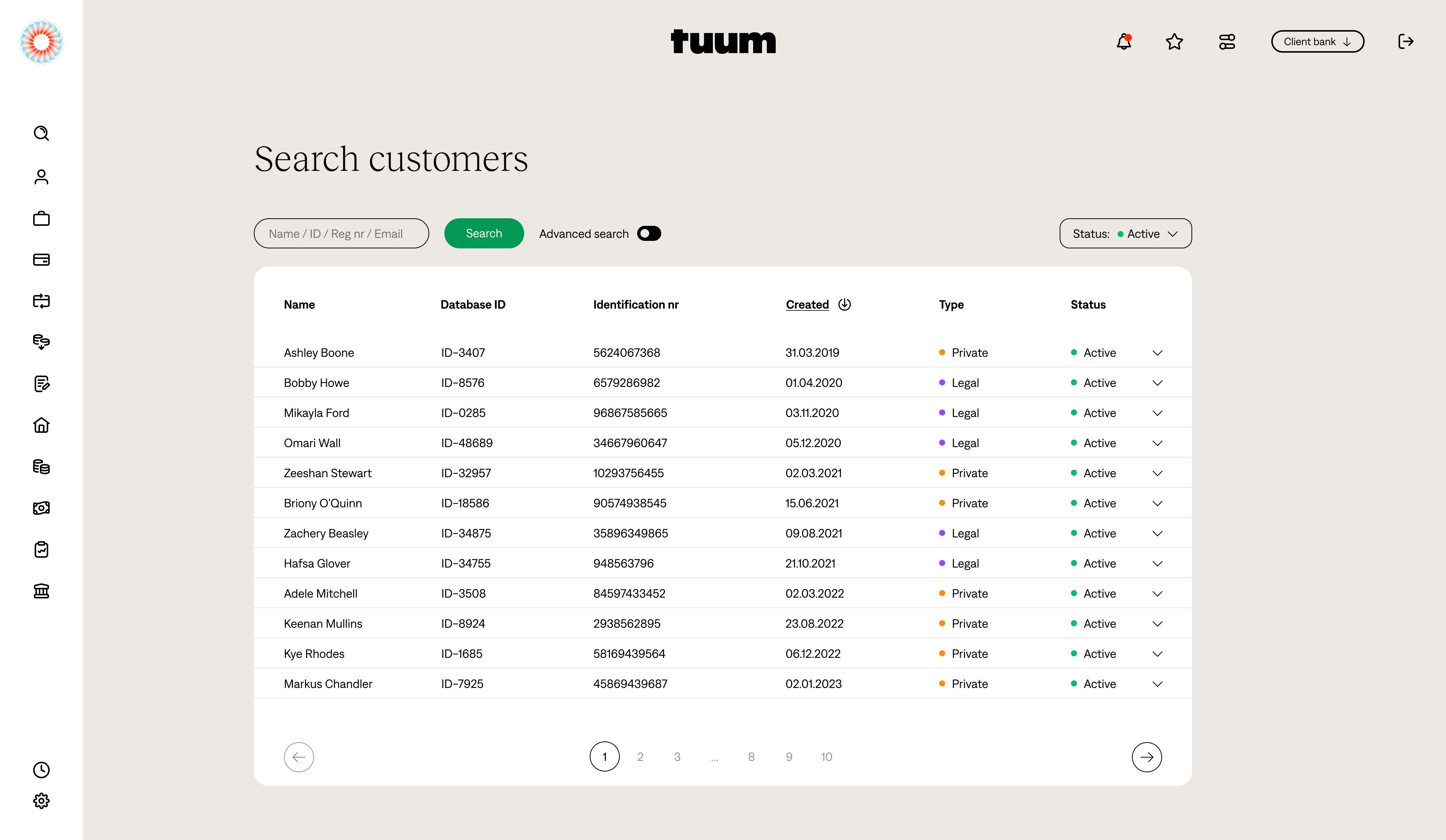 Core banking module view – Tuum