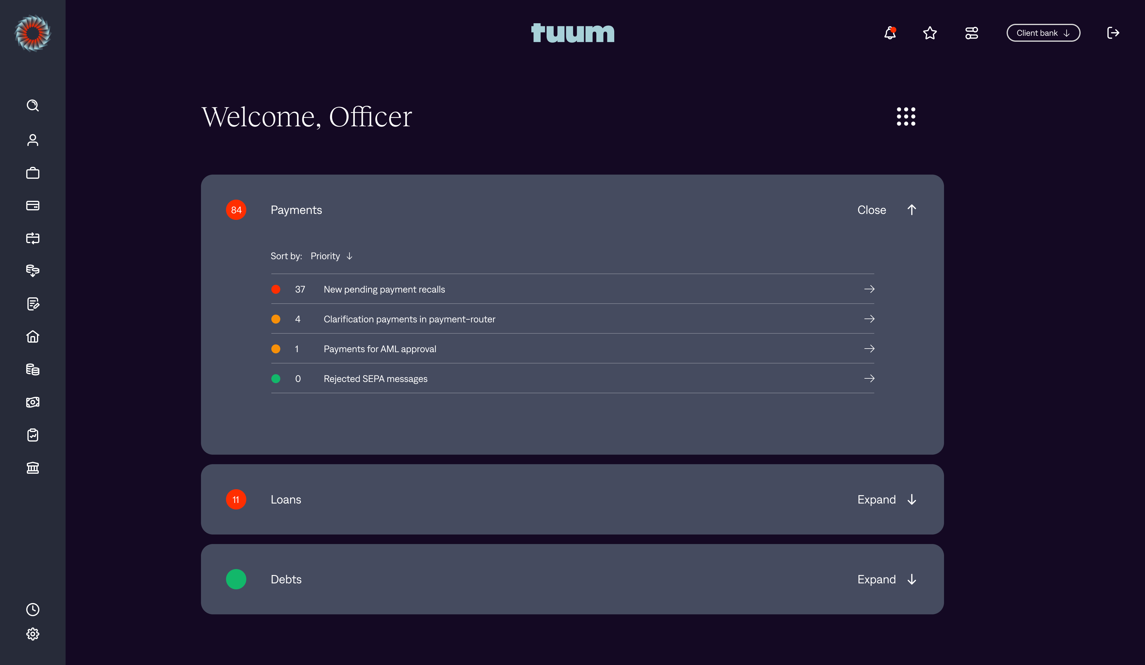Payments view screenshot – Tuum
